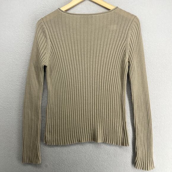 EILEEN FISHER Sweater XS Organic Cotton Tencel Ribbed Rolled Round Neck Beige - Picture 2 of 15